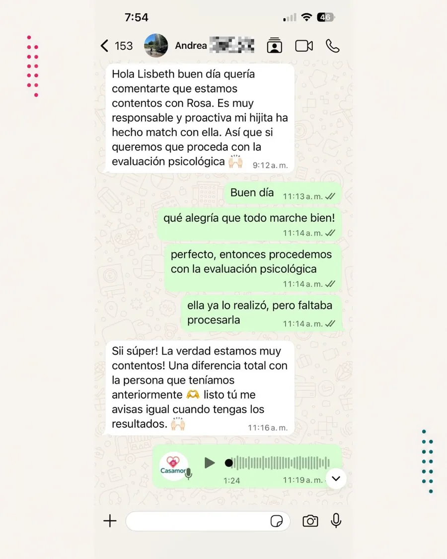 Testimonio real de familia Casamor por WhatsApp
